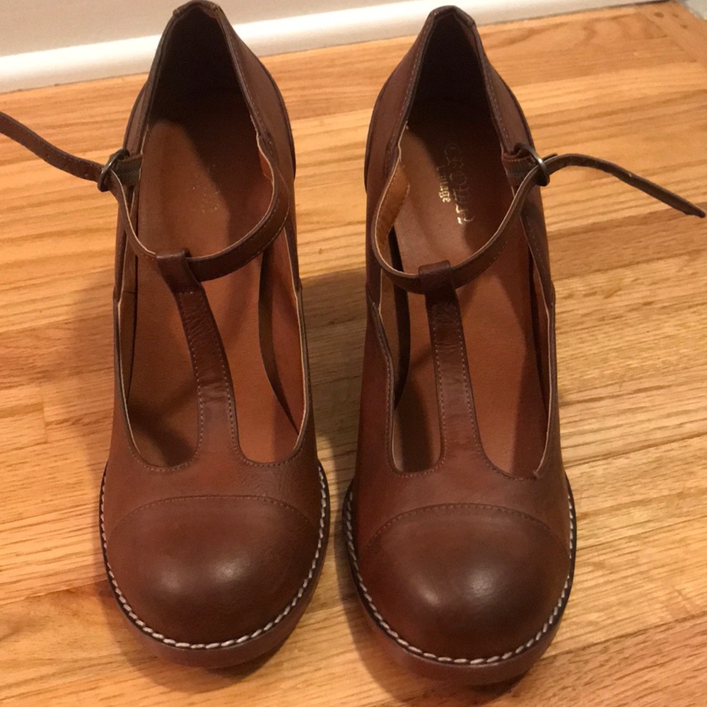 Brown Leather Mary Jane Clogs